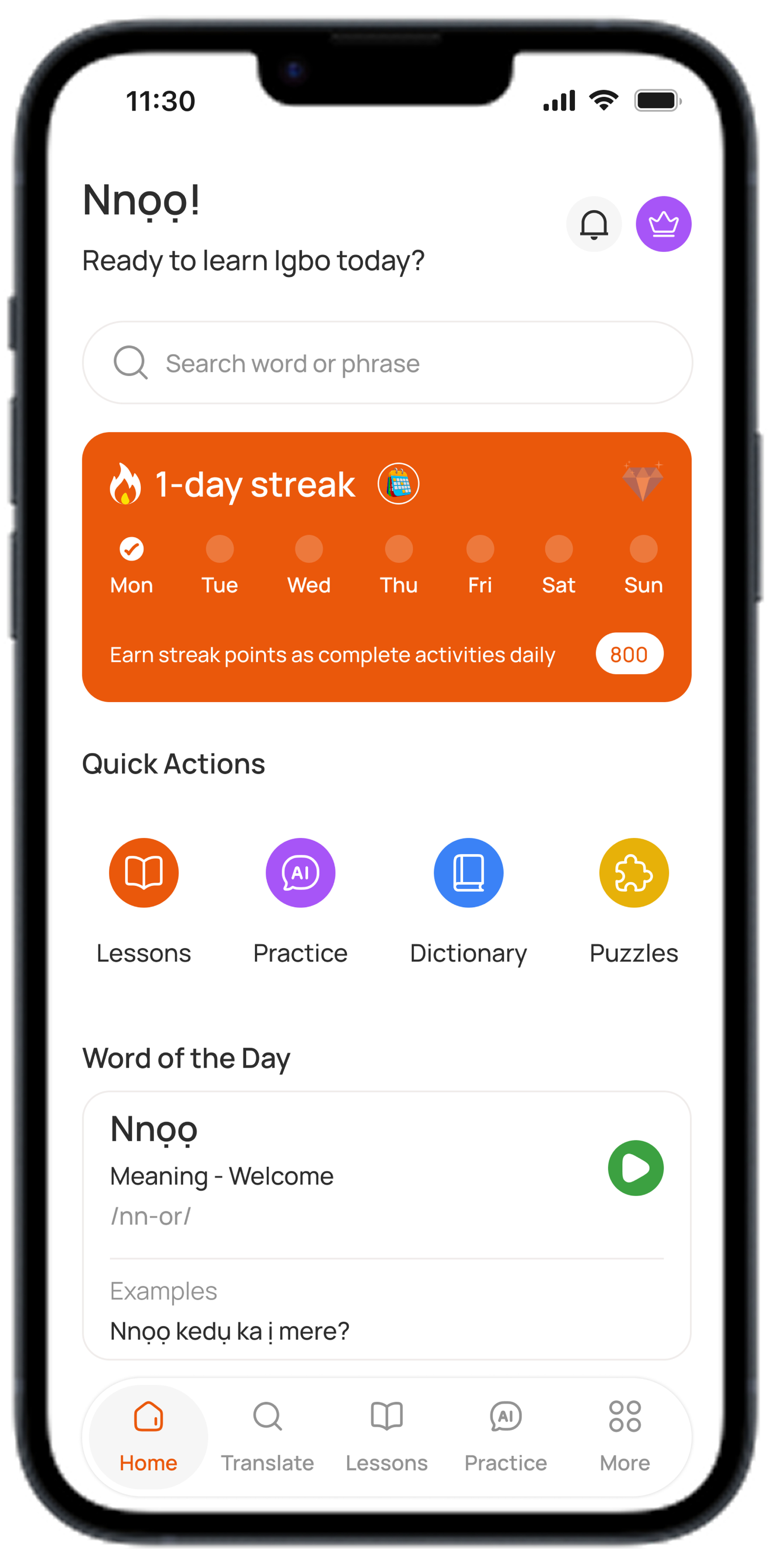 Preview of IgboLearn home screen on mobile