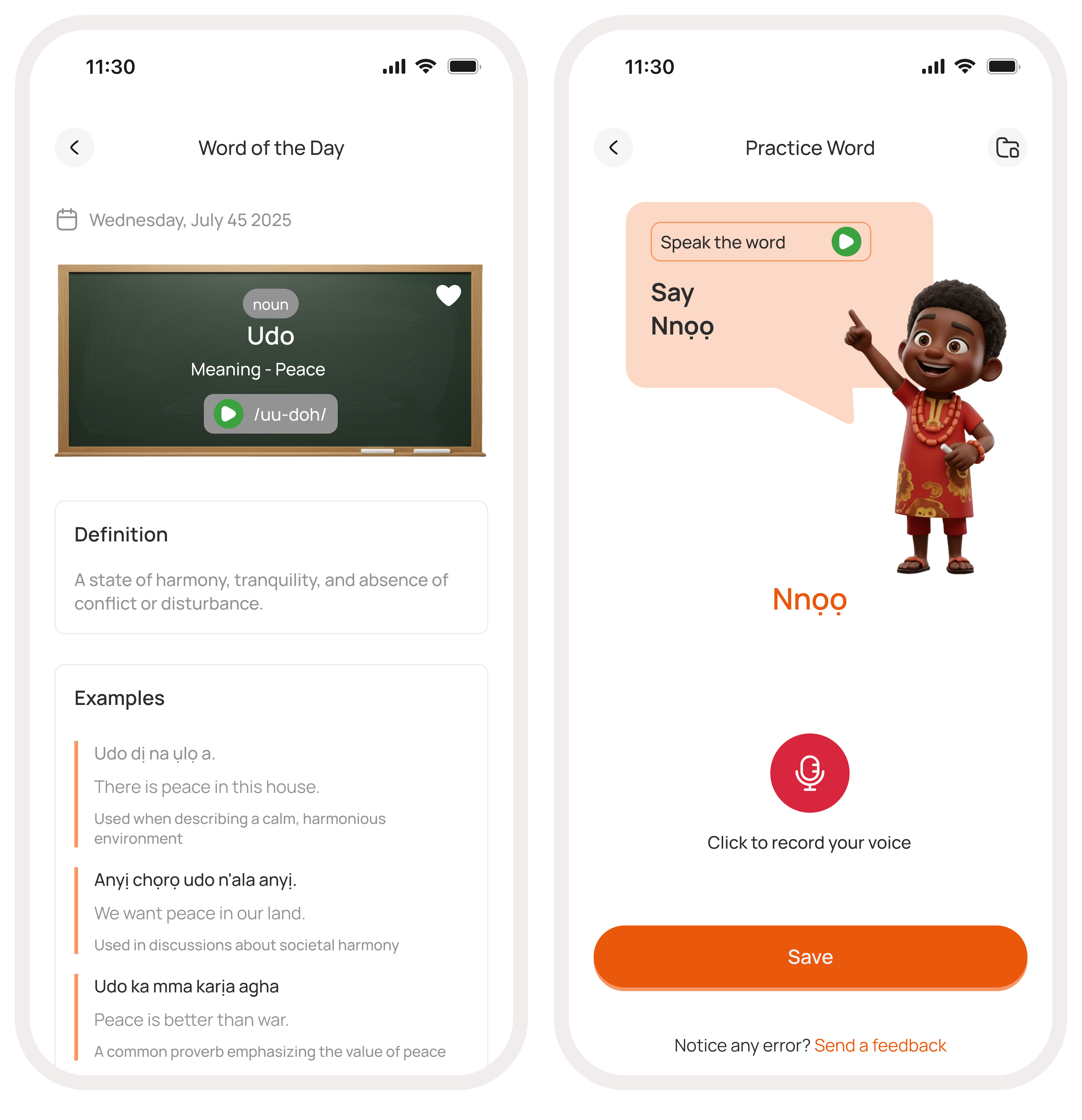Phone mockups showing IgboLearn exercises