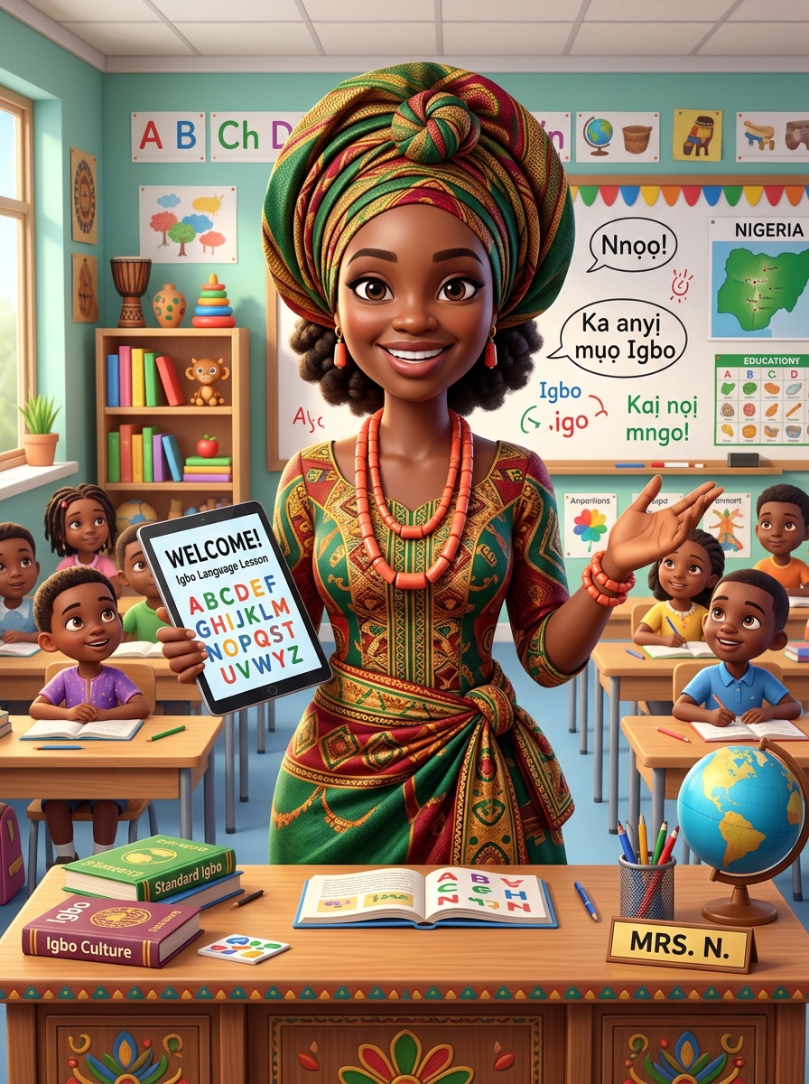 Parent and child learning Igbo together